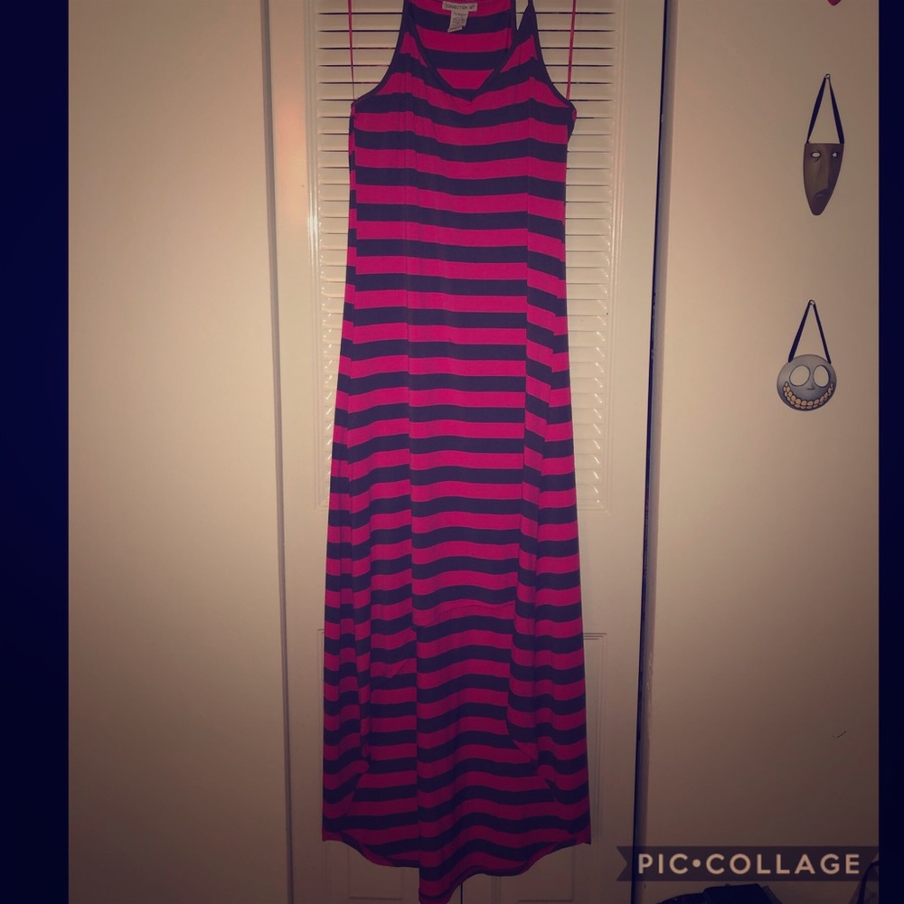Stripped gray&pink high low dress